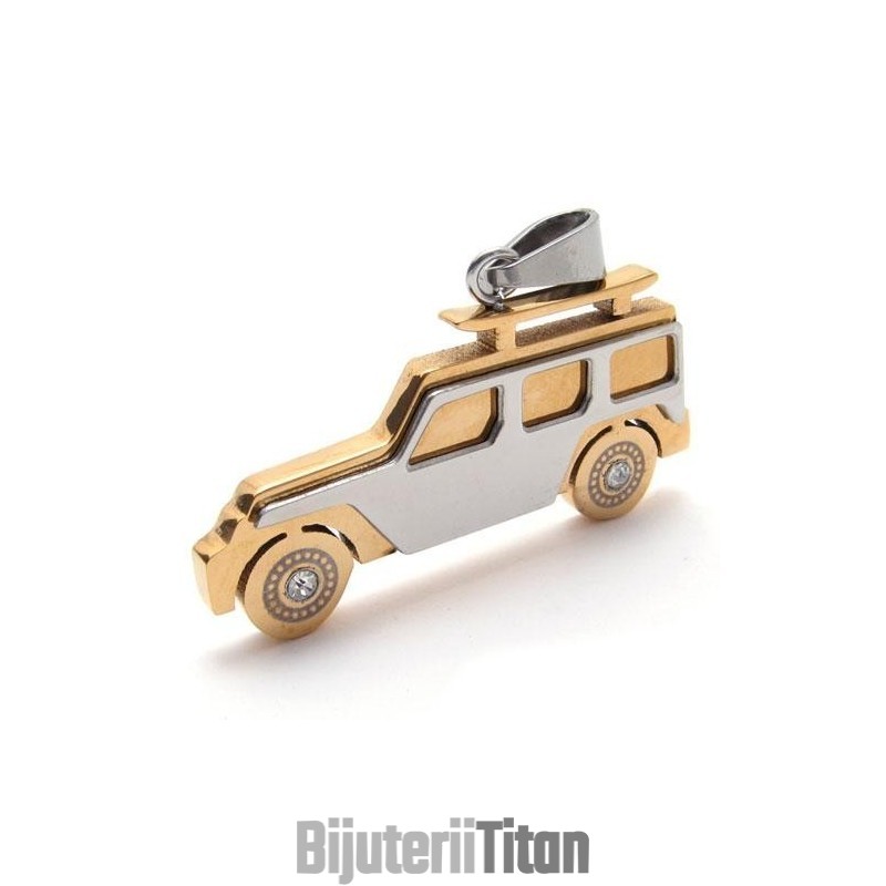 Colier Cu Pandantiv Jeep Din Titan Pur, Auriu, Pentru Bărbați Colier Cu Pandantiv Jeep Din Titan Pur, Auriu, Pentru Bărbați