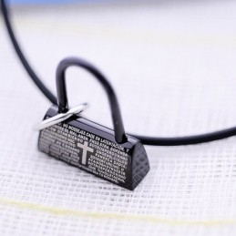 Colier Cu Pandantiv Din Titan, Cu Lacăt Negru Și Verset Biblic, La Modă, Cruce