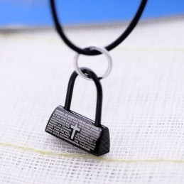 Colier Cu Pandantiv Din Titan, Cu Lacăt Negru Și Verset Biblic, La Modă, Cruce