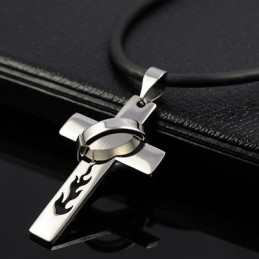 Colier Cu Pandantiv Cruce Din Titan Cu Flacără Pentru Băieți