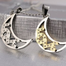 Coliere Din Titan Cu Pandantive Love The Moon, Îndrăgostiți Și Iubiți