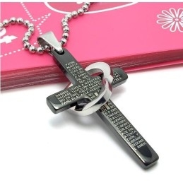 Cool Man Heart Cross Bible Black Titan Steel Colier Cu Pandantiv (Nou)
