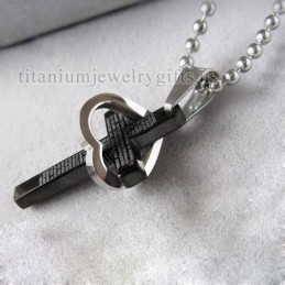 Cool Man Heart Cross Bible Black Titan Steel Colier Cu Pandantiv (Nou)