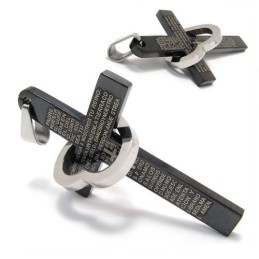 Cool Man Heart Cross Bible Black Titan Steel Colier Cu Pandantiv (Nou)