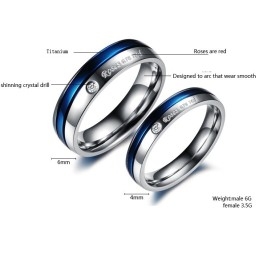 Inel De Titan Alb Și Albastru Cu Reputație Fiabilă Pentru Îndrăgostiți, Cu Diamant