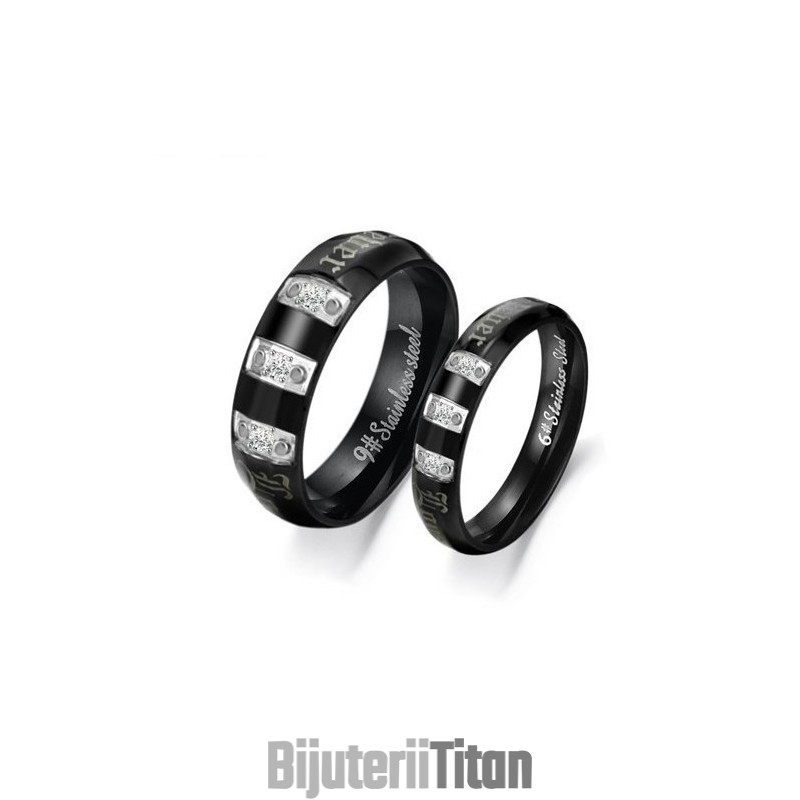 Inel Complet Din Titan Negru Pentru Îndrăgostiți Cu Stras Inel Complet Din Titan Negru Pentru Îndrăgostiți Cu Stras