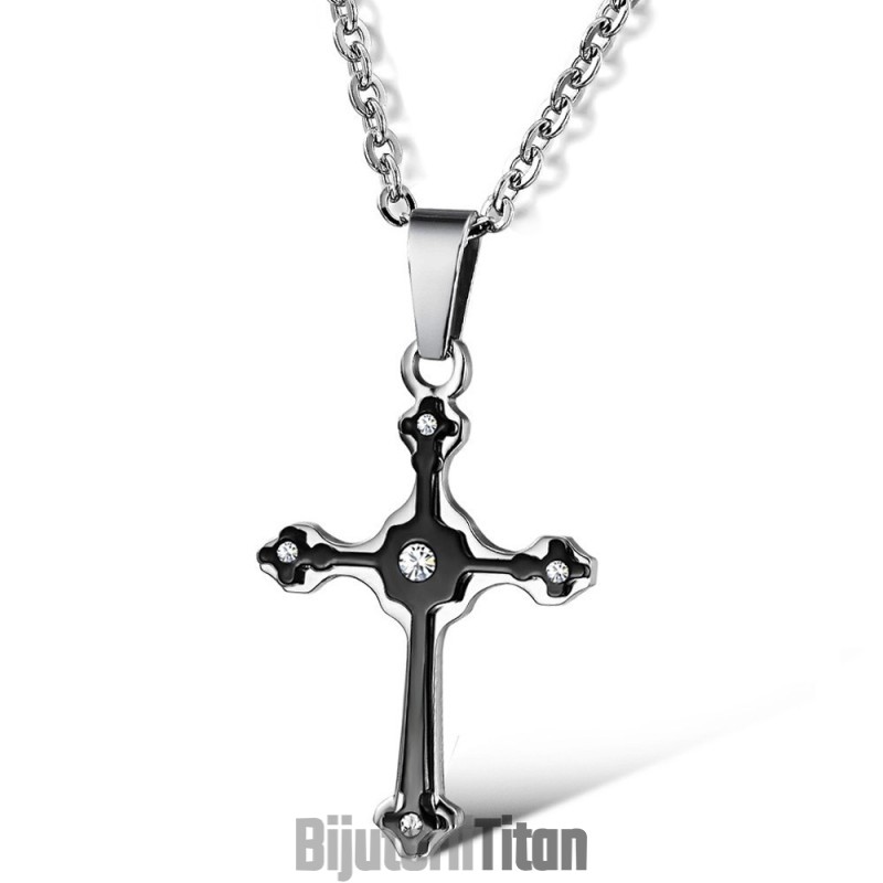 Colier Din Titan Cu Cruce Feminină De Calitate Excelentă Și Stras