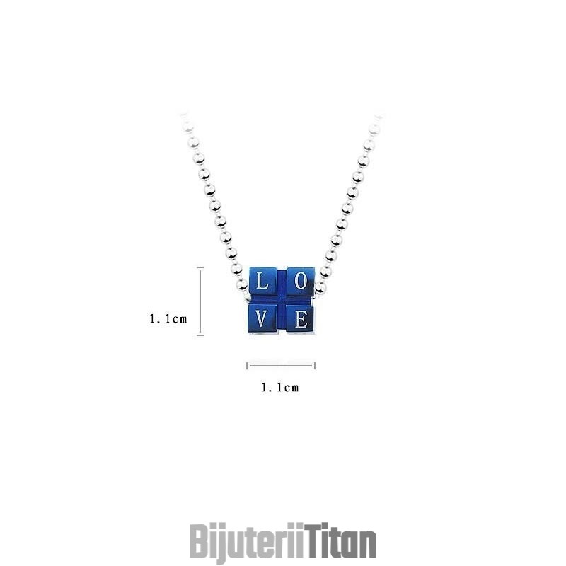 Pandantiv Și Colier Din Titan La Modă, Cub Rubik Love Pandantiv Și Colier Din Titan La Modă, Cub Rubik Love