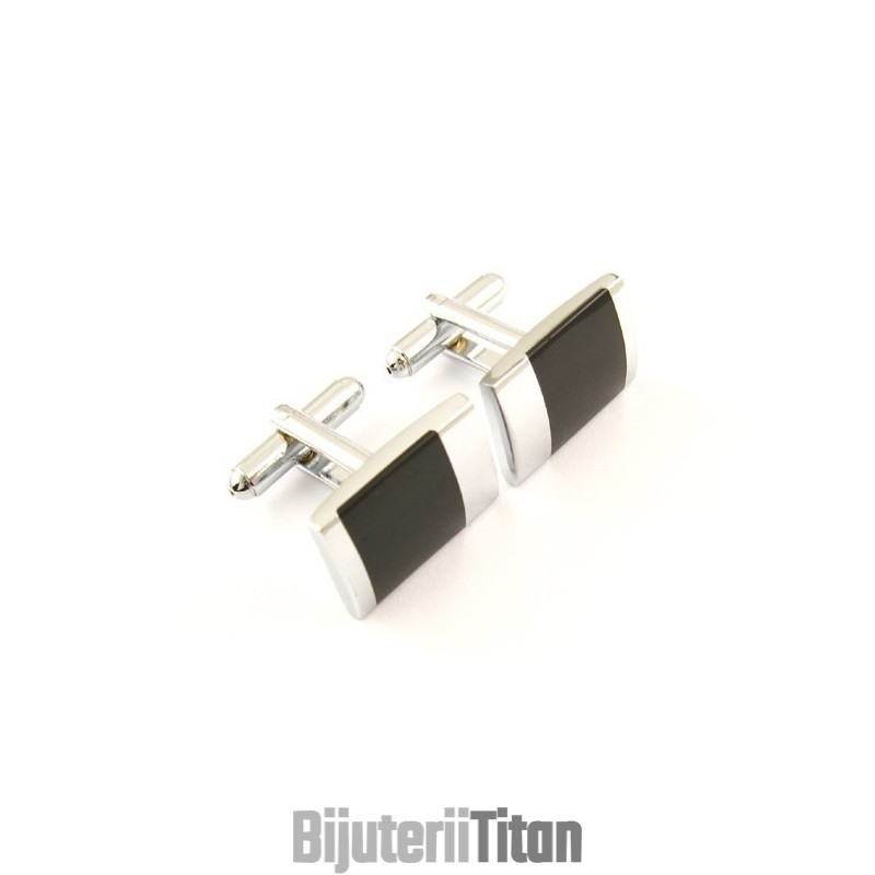 Butoni Oblongi Din Titan Și Email Negru