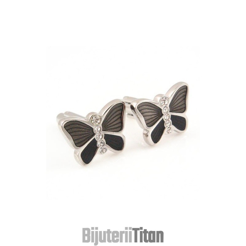 Butoni Fluture Din Titan Cu Diamante Butoni Fluture Din Titan Cu Diamante