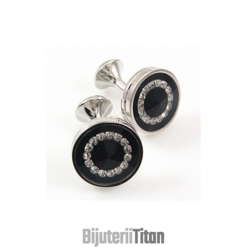 Butoni Rotunzi Placați Cu Titan Și Ip Negru Cu Diamant