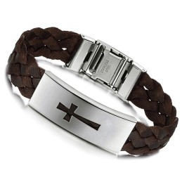 Brățară Din Piele De Titan Cu Cruce Masculină De Calitate Stabilă