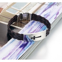 Brățară Din Piele De Titan Cu Cruce Masculină De Calitate Stabilă