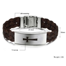 Brățară Din Piele De Titan Cu Cruce Masculină De Calitate Stabilă