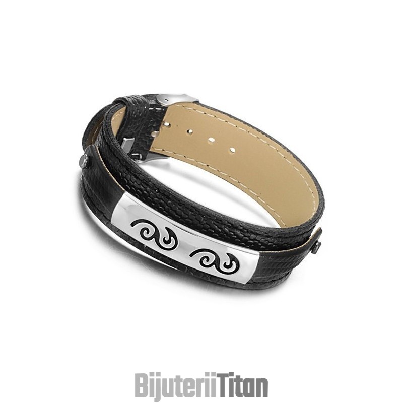 Brățară Din Piele Neagră De Titan Cu Varietăți Largi