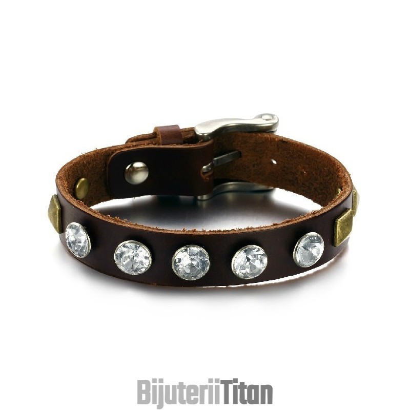 Brățară Retro Din Piele De Titan De Înaltă Calitate Cu Stras