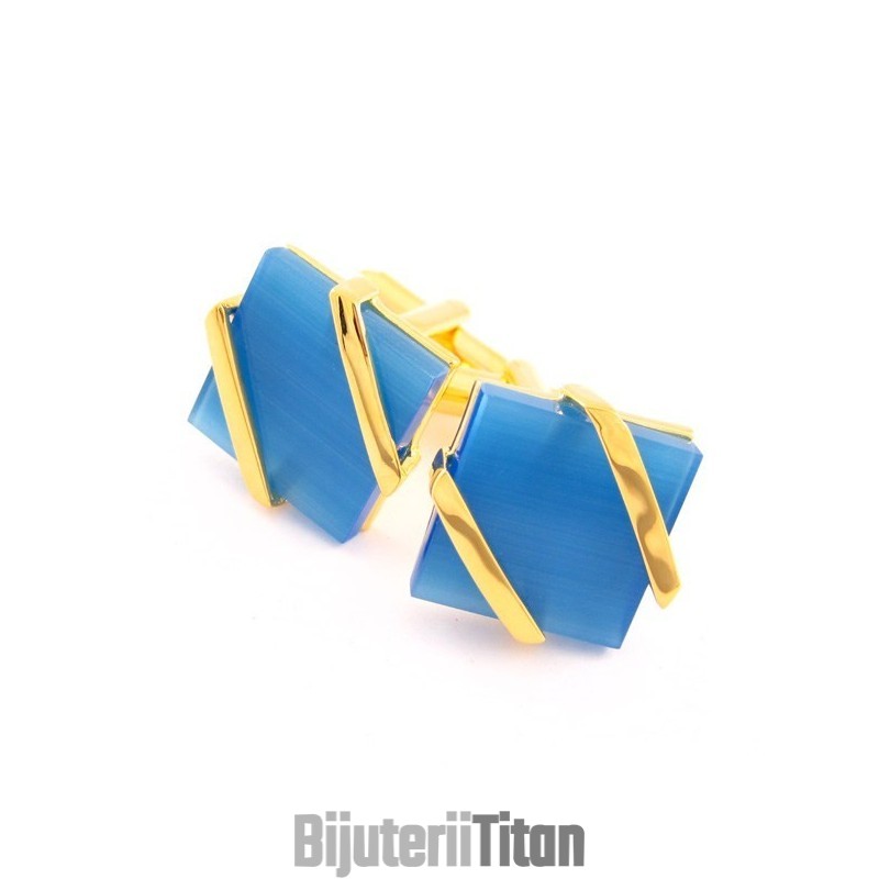 Butoni Placați Cu Titan Și Ip Auriu Cu Agat Albastru Deschis