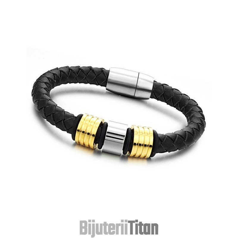Brățară Din Piele De Titan Negru De Calitate Superioară