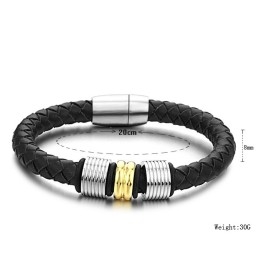 Brățară Din Piele Neagră De Titan Cu Varietăți Largi