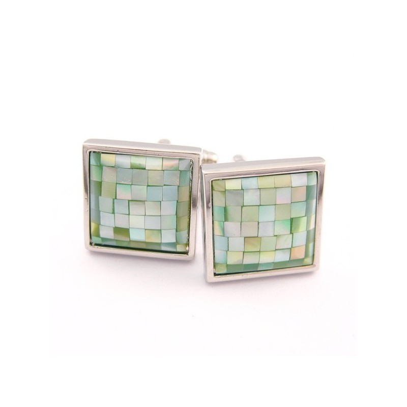 Butoni De Manșetă Din Titan, Verde Măr, Cu Model Natural De Scoici