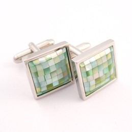 Butoni De Manșetă Din Titan, Verde Măr, Cu Model Natural De Scoici