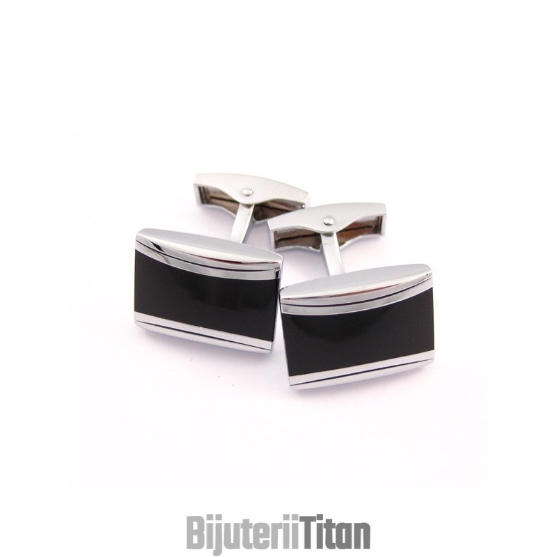 Butoni Oblongi Din Titan Și Email Negru Butoni Oblongi Din Titan Și Email Negru
