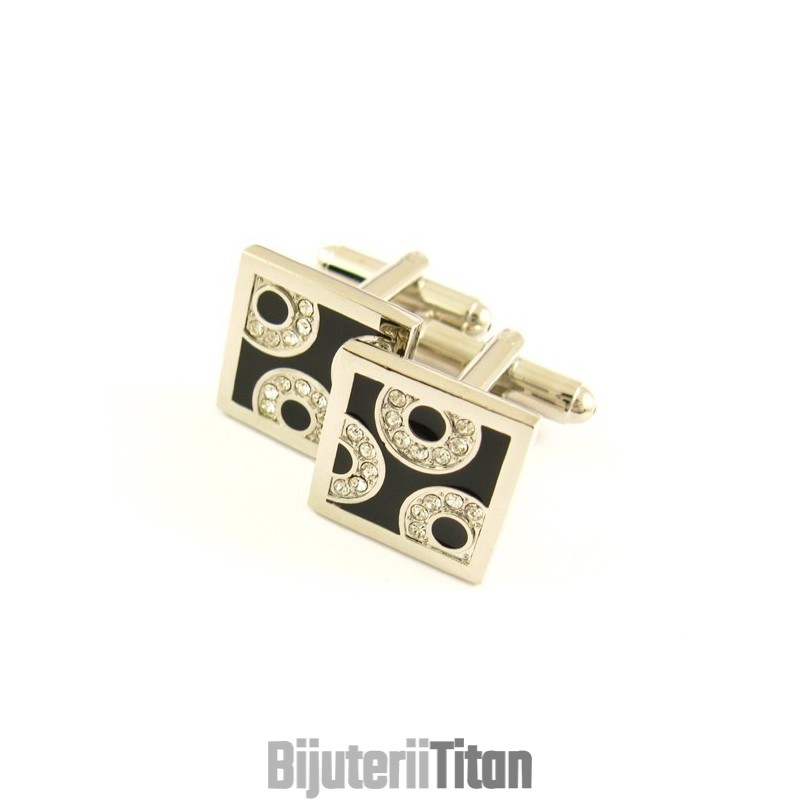 Butoni Pătrați Placați Cu Titan Și Ip Negru Cu Diamante