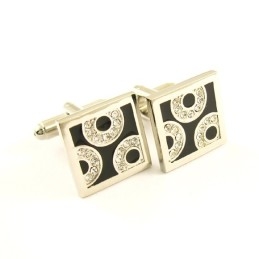 Butoni Pătrați Placați Cu Titan Și Ip Negru Cu Diamante