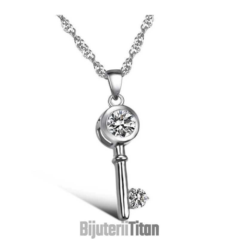 Colier Din Titan Placat Cu Platină, Cu Cheie Și Lacăt Pentru Femei, Cu Varietate Largă, Cu Stras