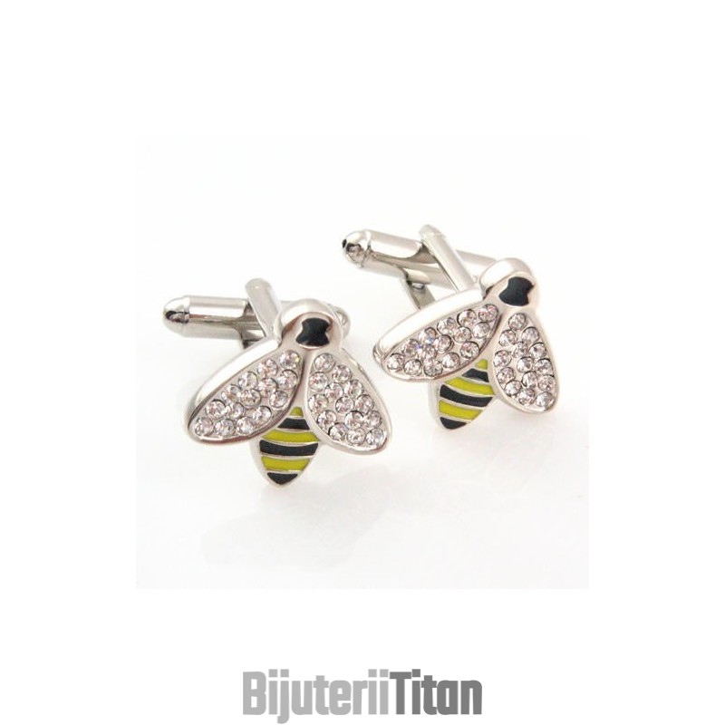 Butoni De Manșetă Din Titan Și Diamante Cu Albine Butoni De Manșetă Din Titan Și Diamante Cu Albine