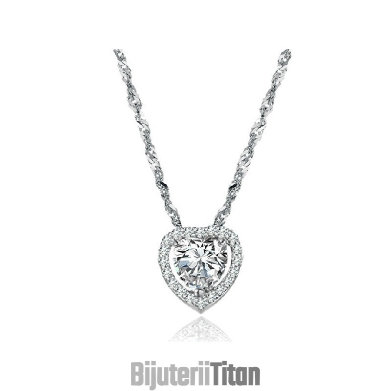 Colier Din Titan Placat Cu Platină, De Calitate Fiabilă, Cu Inimă De Dragoste Pentru Femei, Cu Stras