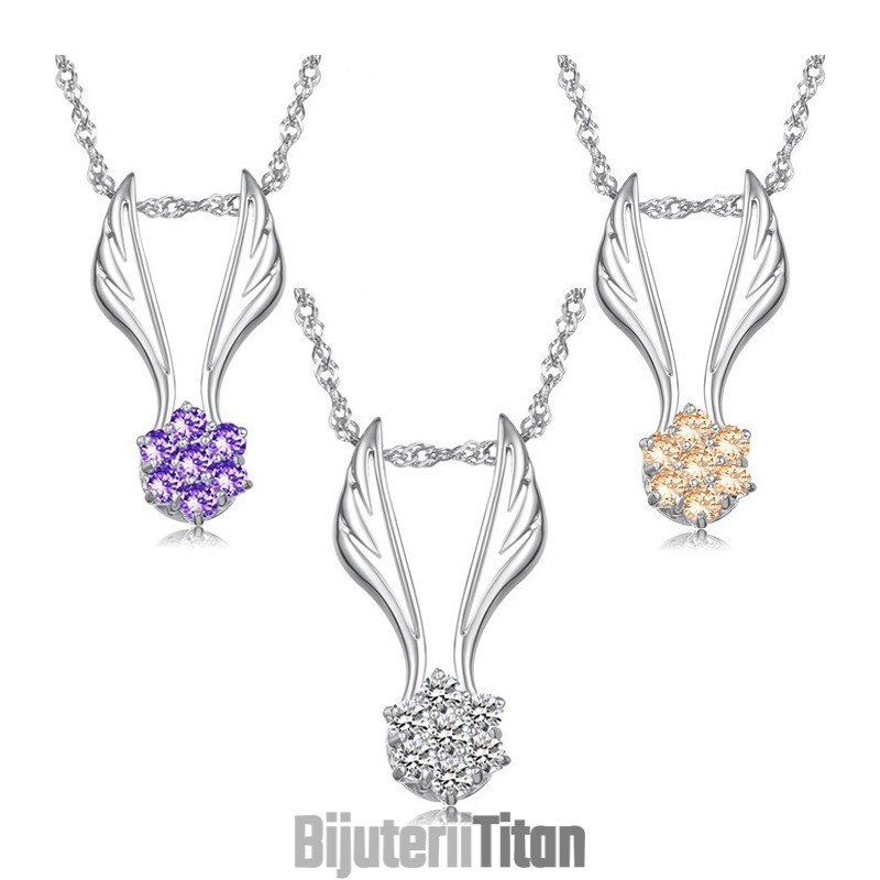 Colier Din Titan Placat Cu , Ușor De Utilizat, În Formă De Aripă Feminină, Cu Stras