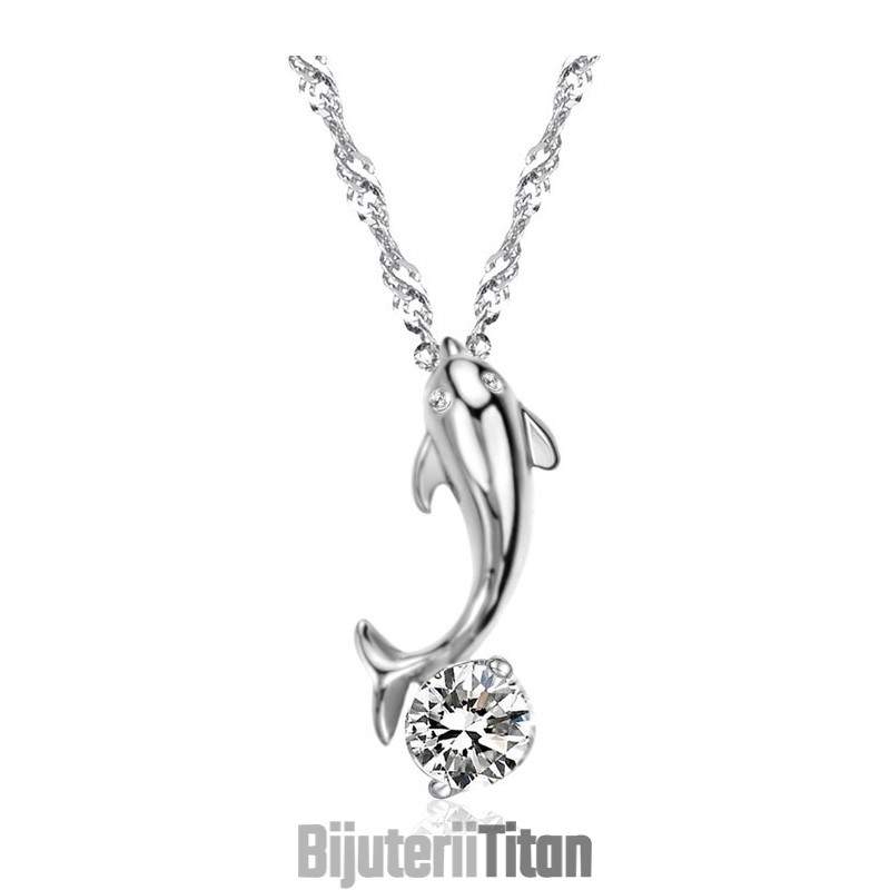 Colier Din Titan Placat Cu , În Formă De Delfin Femelă, De Renume Mondial, Cu Diamant
