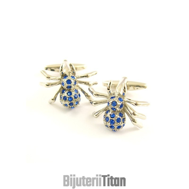 Butoni De Manșetă Din Titan Cu Păianjen Misterios Și Diamante Albastre