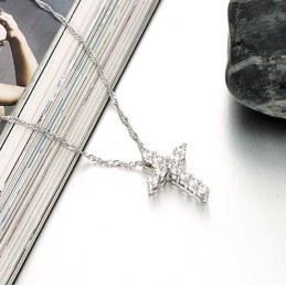 Colier Din Titan Placat Cu Platină, Cu Cruce Feminină, Reputație Fiabilă, Cu Stras