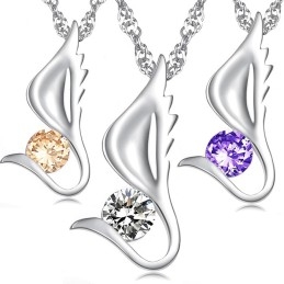 Colier Din Titan Placat Cu Platină, În Formă De Aripă Feminină, Regina Calității, Cu Diamant