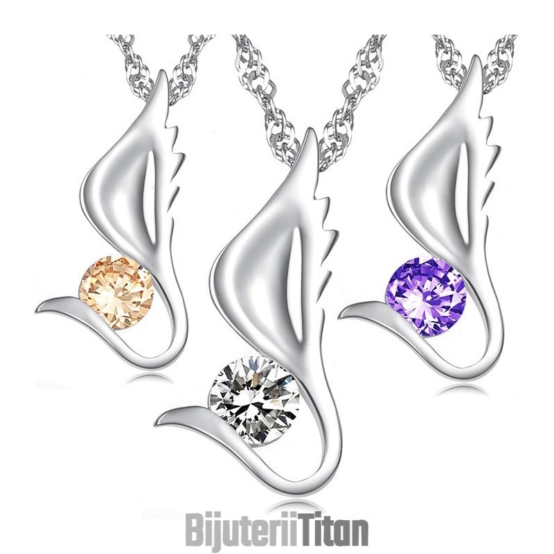 Colier Din Titan Placat Cu Platină, În Formă De Aripă Feminină, Regina Calității, Cu Diamant Colier Din Titan Placat Cu Platină, În Formă De Aripă Feminină, Regina Calității, Cu Diamant
