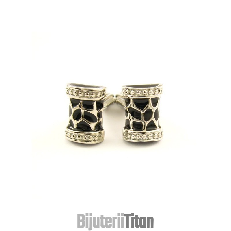 Butoni Din Titan Cu Flori Negre, Tambur Butoni Din Titan Cu Flori Negre, Tambur