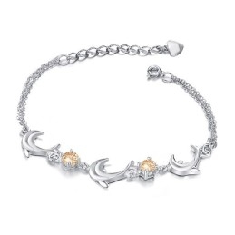 Brățară Din Titan Placată Cu Platină, În Formă De Delfin Femelă, Calitate Și Cantitate Garantate, Cu Cristal
