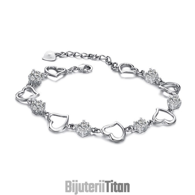 Brățară De Titan Placată Cu Platină Sweetheart De Înaltă Calitate Pentru Femei Cu Diamant