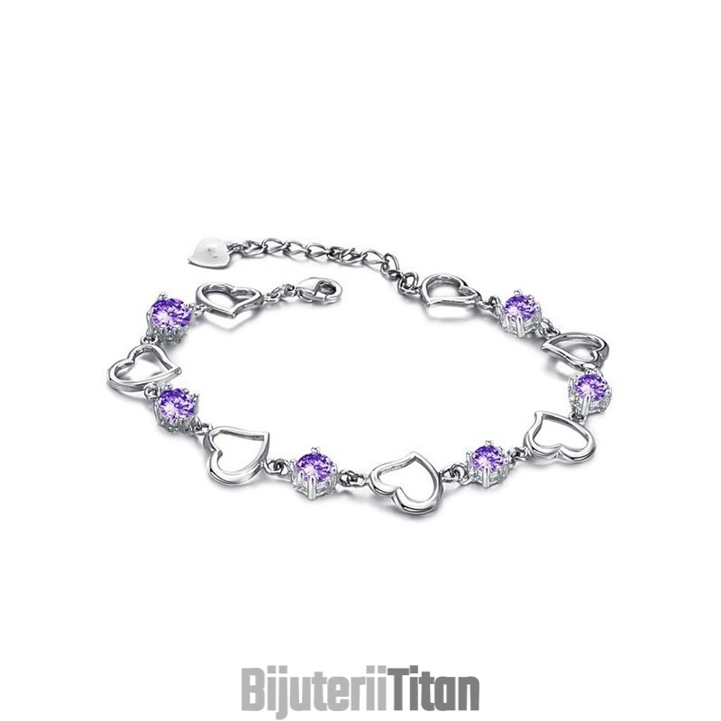 Brățară Elegantă Din Titan Placată Cu Platină, De Calitate Fiabilă, Pentru Femei, Cu Diamant Violet Brățară Elegantă Din Titan Placată Cu Platină, De Calitate Fiabilă, Pentru Femei, Cu Diamant Violet