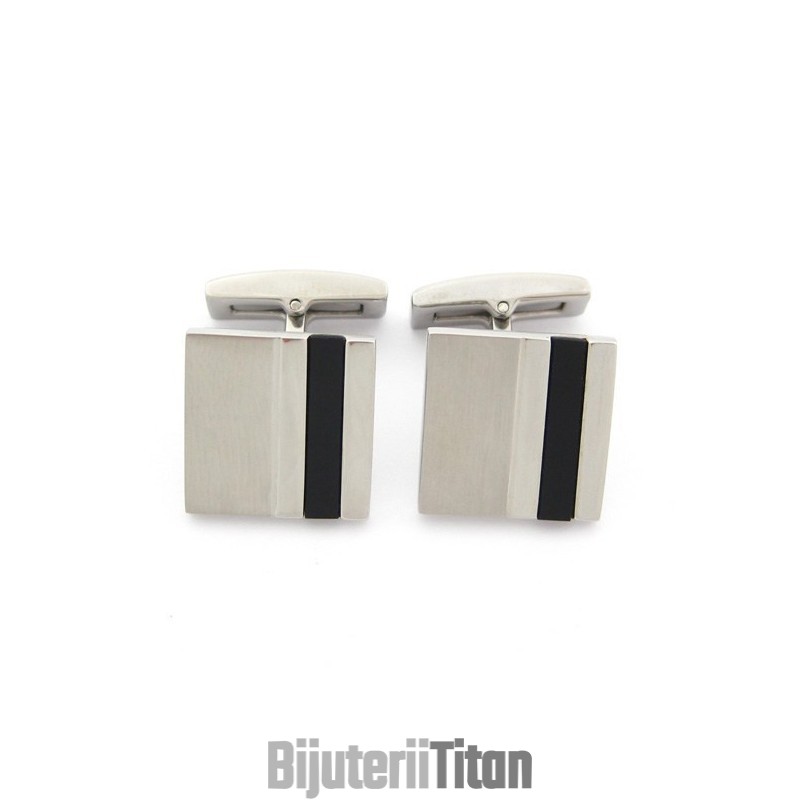 Butoni Pătrați Din Titan Și Email Negru