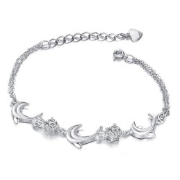 Brățară Din Titan Placată Cu Platină, În Formă De Delfin Feminin De Înaltă Calitate, Cu Diamant