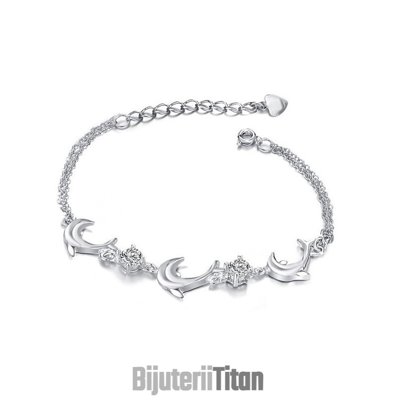 Brățară Din Titan Placată Cu Platină, În Formă De Delfin Feminin De Înaltă Calitate, Cu Diamant