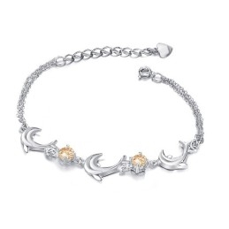 Brățară Din Titan Placată Cu Platină, În Formă De Delfin Feminin De Înaltă Calitate, Cu Diamant