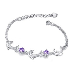 Brățară Din Titan Placată Cu Platină, În Formă De Delfin Feminin De Înaltă Calitate, Cu Diamant