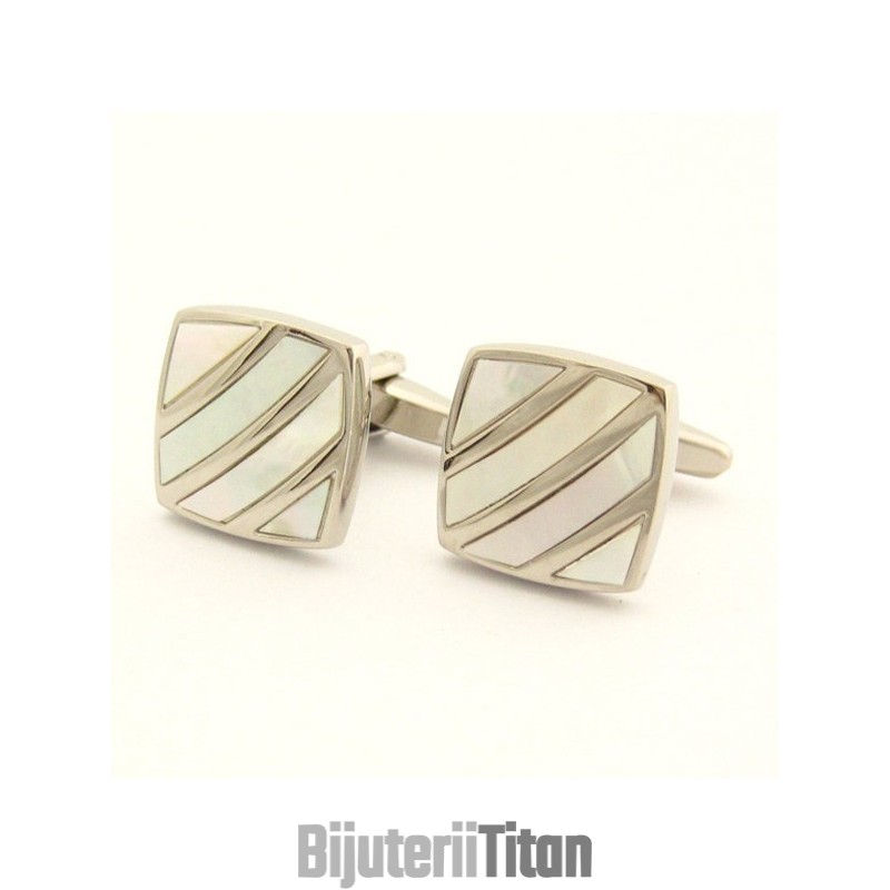 Butoni De Manșetă Cu Dungi Diagonale Din Titan Și Fildeș, Model Elegant Cu Model Shell