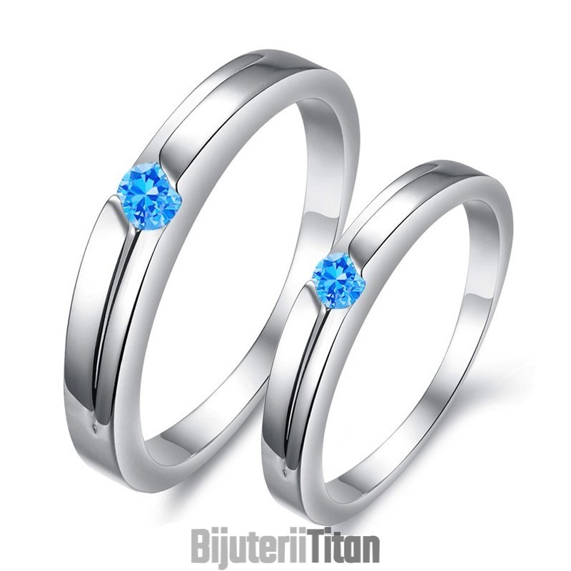 Inel De Titan Placat Cu Platină Albastră De Calitate Excelentă Pentru Îndrăgostiți Cu Stras