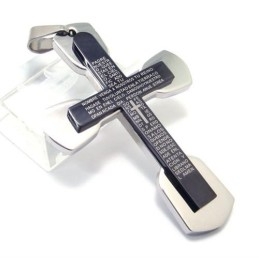 Pandantiv Cruce Biblică Din Titan Negru Pentru Bărbați La Modă - Lanț Gratuit