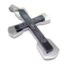 Pandantiv Cruce Biblică Din Titan Negru Pentru Bărbați La Modă - Lanț Gratuit